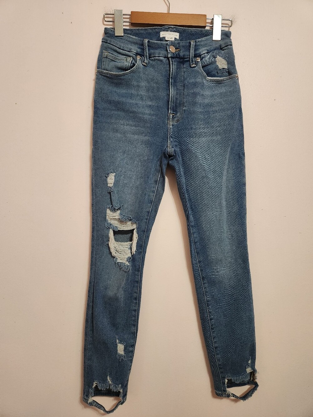 Good American Distressed Raw Hem Stirrup Skinny Jeans Size 0 25 Y2K Streetwear
